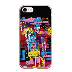Чехол iPhone 7/8 матовый Разноцветные монстры, цвет: 3D-светло-розовый