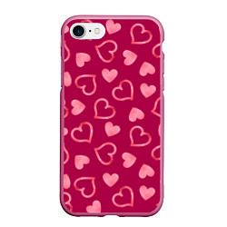 Чехол iPhone 7/8 матовый Паттерн сердечки, цвет: 3D-малиновый