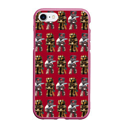 Чехол iPhone 7/8 матовый Minecraft warriors pattern, цвет: 3D-малиновый