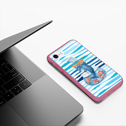 Чехол iPhone 7/8 матовый Дельфин Море, цвет: 3D-малиновый — фото 2