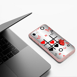Чехол iPhone 7/8 матовый Крестики нолики сердцами, цвет: 3D-светло-розовый — фото 2
