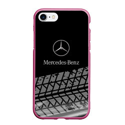 Чехол iPhone 7/8 матовый Mercedes-Benz шины, цвет: 3D-малиновый