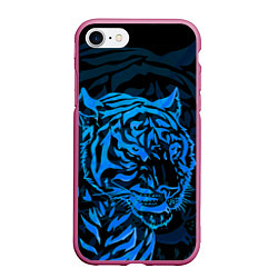 Чехол iPhone 7/8 матовый Голубой тигр Blue, цвет: 3D-малиновый