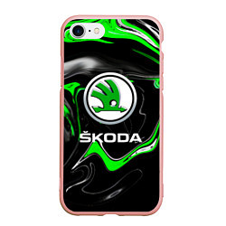 Чехол iPhone 7/8 матовый Skoda: Auto Logo, цвет: 3D-светло-розовый