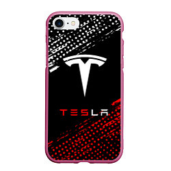 Чехол iPhone 7/8 матовый Tesla - Logo Pattern, цвет: 3D-малиновый