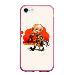 Чехол iPhone 7/8 матовый One Punch Man Сайтама, цвет: 3D-малиновый