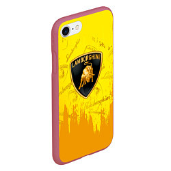 Чехол iPhone 7/8 матовый Lamborghini pattern gold, цвет: 3D-малиновый — фото 2