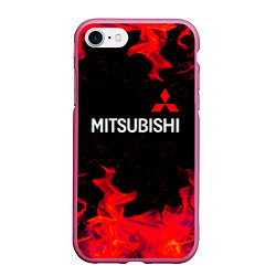 Чехол iPhone 7/8 матовый Mitsubishi пламя огня, цвет: 3D-малиновый