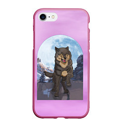 Чехол iPhone 7/8 матовый Волк оборотень в полнолуние, лиловое небо, цвет: 3D-малиновый