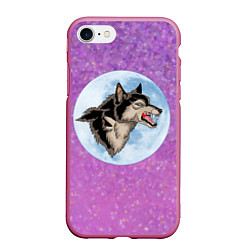 Чехол iPhone 7/8 матовый Волк оборотень и Луна, звёздное небо, цвет: 3D-малиновый