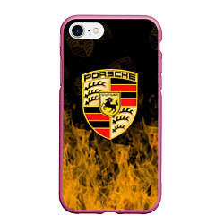 Чехол iPhone 7/8 матовый Porsche порше огонь, цвет: 3D-малиновый