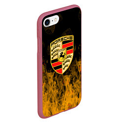 Чехол iPhone 7/8 матовый Porsche порше огонь, цвет: 3D-малиновый — фото 2