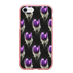 Чехол iPhone 7/8 матовый Фиолетовые цветы - паттерн