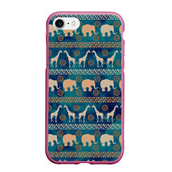 Чехол iPhone 7/8 матовый Жирафы и слоны, цвет: 3D-малиновый