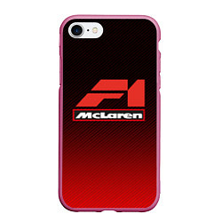 Чехол iPhone 7/8 матовый F1 McLaren Red carbone, цвет: 3D-малиновый