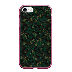 Чехол iPhone 7/8 матовый Тёмно-Зелёный Сеточный Камуфляж, цвет: 3D-малиновый