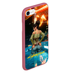 Чехол iPhone 7/8 матовый Panam сзади Cyberpunk2077, цвет: 3D-малиновый — фото 2