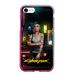 Чехол iPhone 7/8 матовый Judy cyberpunk2077, цвет: 3D-малиновый