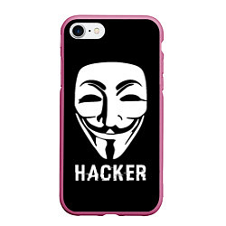 Чехол iPhone 7/8 матовый HACKER Маска V, цвет: 3D-малиновый