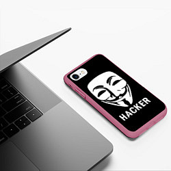 Чехол iPhone 7/8 матовый HACKER Маска V, цвет: 3D-малиновый — фото 2