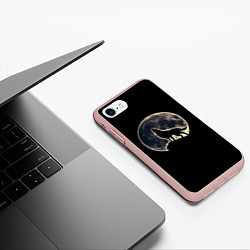 Чехол iPhone 7/8 матовый Силуэт волка под луной, цвет: 3D-светло-розовый — фото 2