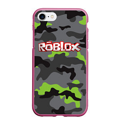 Чехол iPhone 7/8 матовый Roblox Камуфляж Серо-Чёрный, цвет: 3D-малиновый