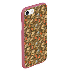Чехол iPhone 7/8 матовый Гвоздики, золотой лавр, ленточки, цвет: 3D-малиновый — фото 2