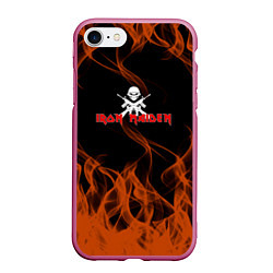 Чехол iPhone 7/8 матовый Iron maiden огонёк, цвет: 3D-малиновый