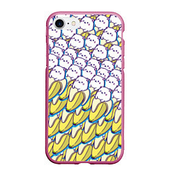 Чехол iPhone 7/8 матовый Котики и бананы Паттерн Лето, цвет: 3D-малиновый