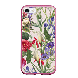 Чехол iPhone 7/8 матовый Цветы Распускающиеся, цвет: 3D-малиновый
