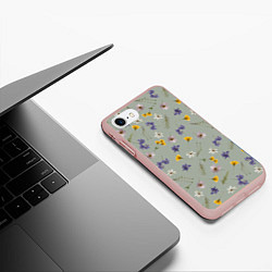 Чехол iPhone 7/8 матовый Простой цветочный принт на зеленом фоне, цвет: 3D-светло-розовый — фото 2