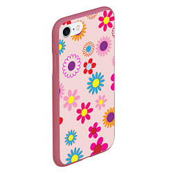 Чехол iPhone 7/8 матовый Мультяшные цветочки, цвет: 3D-малиновый — фото 2