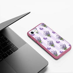 Чехол iPhone 7/8 матовый Лавандовые бабочки, цвет: 3D-малиновый — фото 2