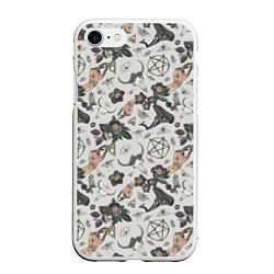 Чехол iPhone 7/8 матовый Пентаграмма, бабочка, череп, ведьма, темные цветы