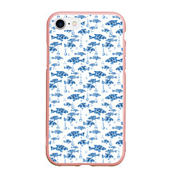 Чехол iPhone 7/8 матовый Голубые рыбки ретро принт, цвет: 3D-светло-розовый