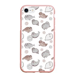 Чехол iPhone 7/8 матовый Милые тюлени, цвет: 3D-светло-розовый
