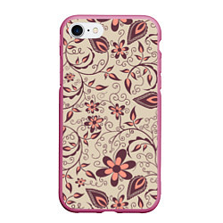 Чехол iPhone 7/8 матовый Вьющиеся цветы, цвет: 3D-малиновый