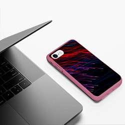 Чехол iPhone 7/8 матовый Цветные неоновые линии на чёрном фоне Colored neon, цвет: 3D-малиновый — фото 2