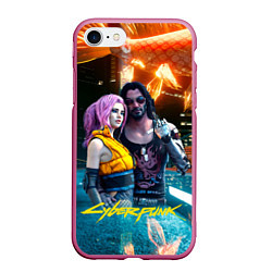 Чехол iPhone 7/8 матовый Cyberpunk2077 Johnny Vi girl, цвет: 3D-малиновый