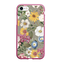 Чехол iPhone 7/8 матовый Цветы Красочный Вечерний Узор, цвет: 3D-малиновый