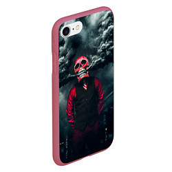 Чехол iPhone 7/8 матовый Smoke Дым Skull, цвет: 3D-малиновый — фото 2