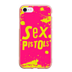 Чехол iPhone 7/8 матовый Sex Pistols Yellow Logo, цвет: 3D-светло-розовый