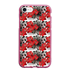 Чехол iPhone 7/8 матовый Красные абстрактные цветы