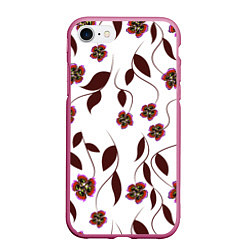Чехол iPhone 7/8 матовый Розовые цветы вишни на светлом фоне, цвет: 3D-малиновый