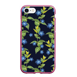 Чехол iPhone 7/8 матовый Цветы Барвинок, цвет: 3D-малиновый