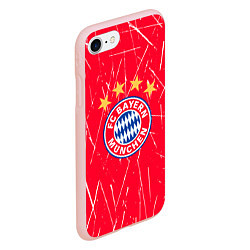 Чехол iPhone 7/8 матовый Bayern munchen белые царапины на красном фоне, цвет: 3D-светло-розовый — фото 2