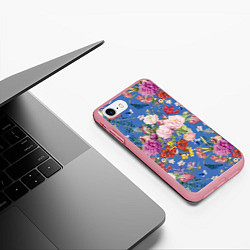 Чехол iPhone 7/8 матовый Цветы Розовый Букет На Синем Фоне, цвет: 3D-баблгам — фото 2