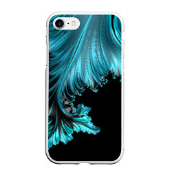 Чехол iPhone 7/8 матовый Черный с голубым неоновый фрактал Ледяная абстракц, цвет: 3D-белый