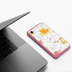 Чехол iPhone 7/8 матовый Минималистическая цветочная композиция Watercolour, цвет: 3D-малиновый — фото 2
