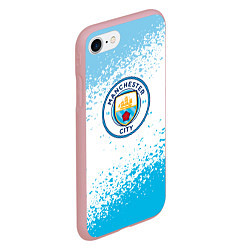 Чехол iPhone 7/8 матовый Manchester голубые брызги на белом фоне, цвет: 3D-баблгам — фото 2